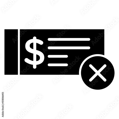 Bounced check Icon Flat outline fill black and white