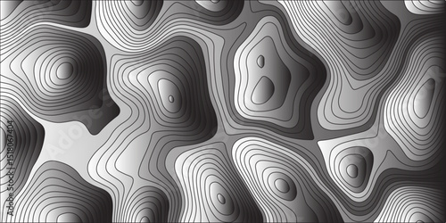 An abstract, grayscale background with three-dimensional, volumetric contour lines that create the illusion of a sculpted, undulating topographic landscape. The lines define raised and recessed areas.