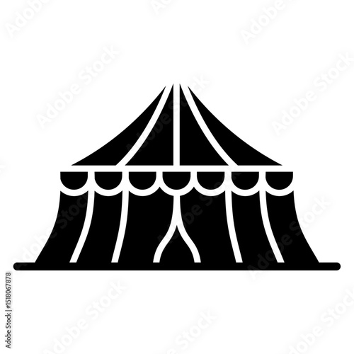 Circus tent icon Flat outline fill black and white