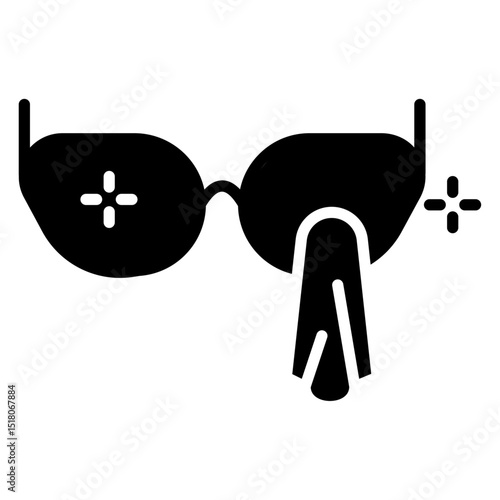 Cleaning eyeglasses icon Flat outline fill black and white