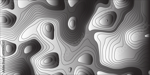 An abstract, grayscale background with three-dimensional, volumetric contour lines that create the illusion of a sculpted, undulating topographic landscape. The lines define raised and recessed areas.