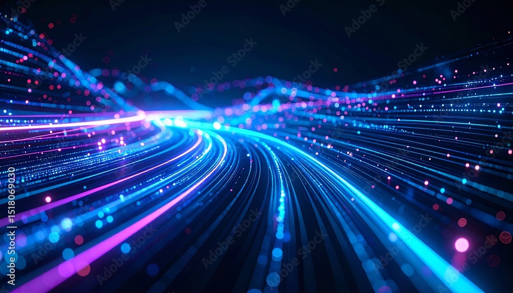 Fototapeta premium Vibrant abstract representation of data streams, with flowing light trails