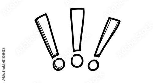 Vector of three hand drawn exclamation marks