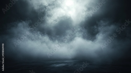 Smoky, dark scene with a light source.