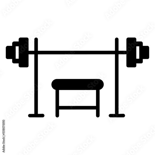 Fitness gym with barbell icon Flat outline fill black and white