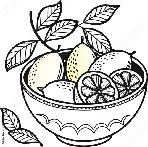 Vibrant vector illustration of a basket brimming with fresh, healthy fruits like apples, oranges, and lemons, perfect for summer and organic diets