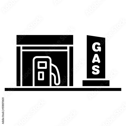 Gas station icon Flat outline fill black and white