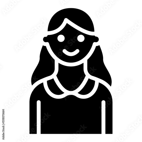 Girl icon Flat outline fill black and white