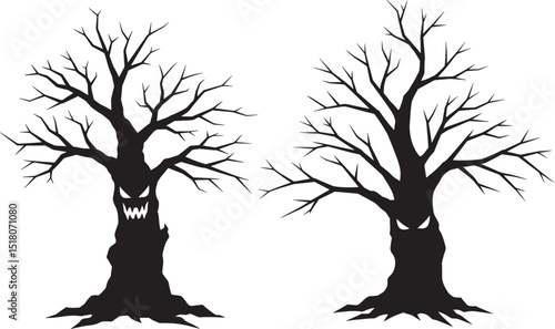 Scary Halloween forest silhouette vector illustration