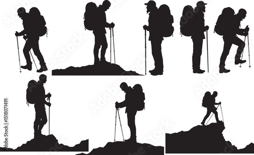 Hiker mountain climber silhouette vector illustration