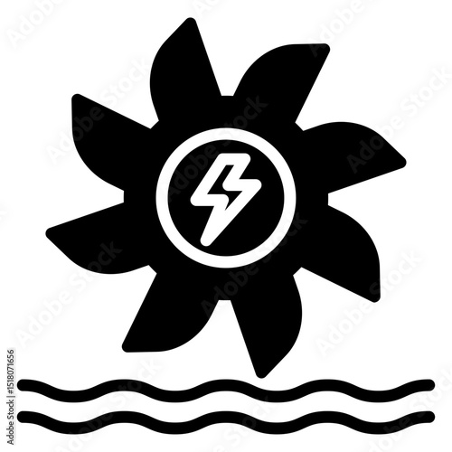 Hydro power icon Flat outline fill black and white