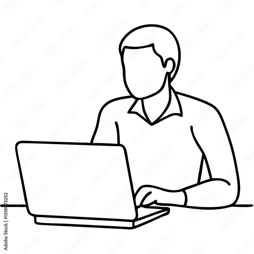 Line Art of a Person Working on a Laptop at a Desk for Business Blogs, Educational Websites, Remote Work Articles, and Productivity Content Line Art of a Person Working on a Laptop at a Desk for Business Blogs, Educational Websites, Remote Work Articles, and Productivity Content