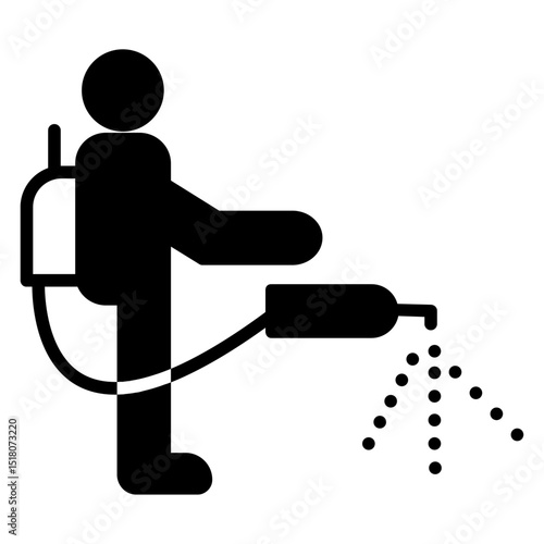 Mite disinfectant man icon Flat outline fill black and white