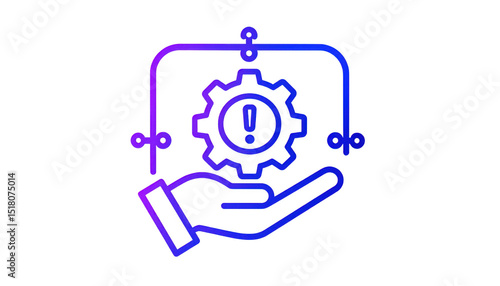 Hand Holding Gear with Warning Sign in Digital Style Illustration