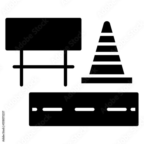 road construction icon Flat outline fill black and white