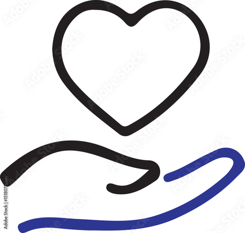 Hand Holding Heart Icon charity, hand, love, care, help, heart, donation, outline, blue