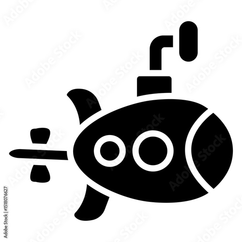 Submarine icon Flat outline fill black and white