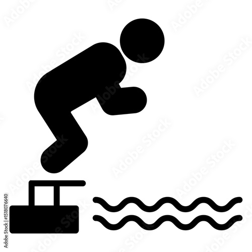 swimmer jumping icon Flat outline fill black and white