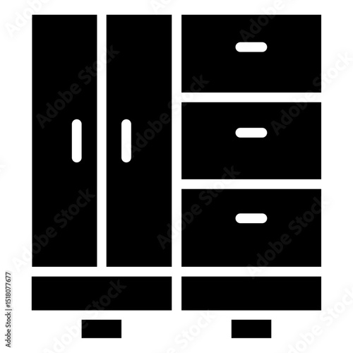 Wardrobe icon Flat outline fill black and white