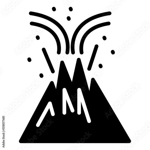 Volcano eruption icon Flat outline fill black and white