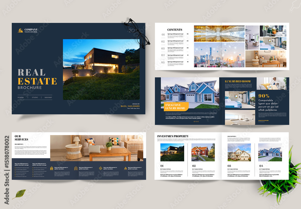 Landscape Modern Real Estate Brochure Layout Stock Template | Adobe Stock
