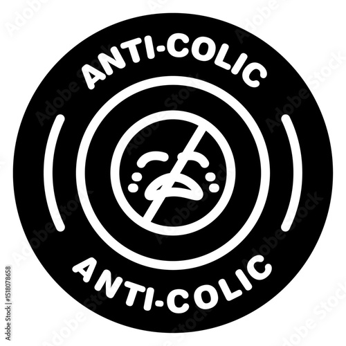 Anti colic baby cry icon Flat outline fill black and white