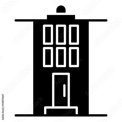 Apartment icon Flat outline fill black and white