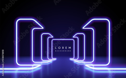 Geometric neon lines scene on black background