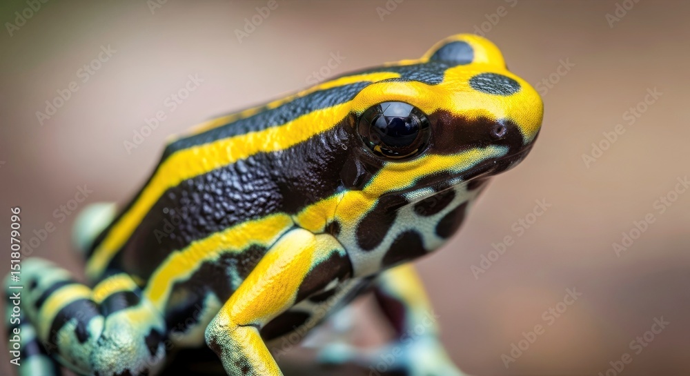 Obraz premium Striped Dart Frog Epidobates Anthonyi Vibrant Amphibian Wildlife Close Up