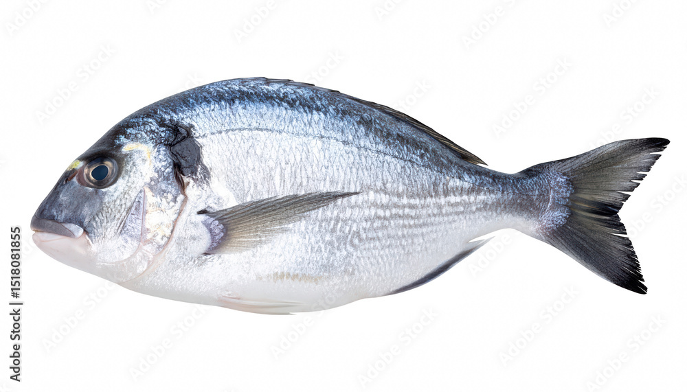 Fototapeta premium Fresh and vibrant sea bream fish displayed on a black background isolated for seafood photography and culinary presentation, Transparent background PNG