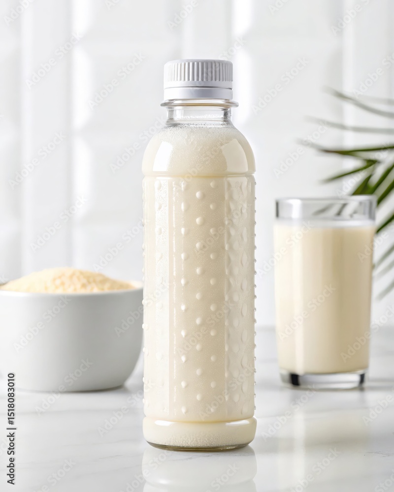 Refreshing Rice Milk Drink in a Plastic Bottle A Healthy and Delicious Beverage Option Refreshing Rice Milk Drink in a Plastic Bottle A Healthy and Delicious Beverage Option