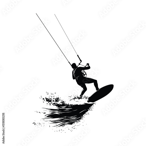 A kite surfer catching air above the wave a simple minimal silhouette