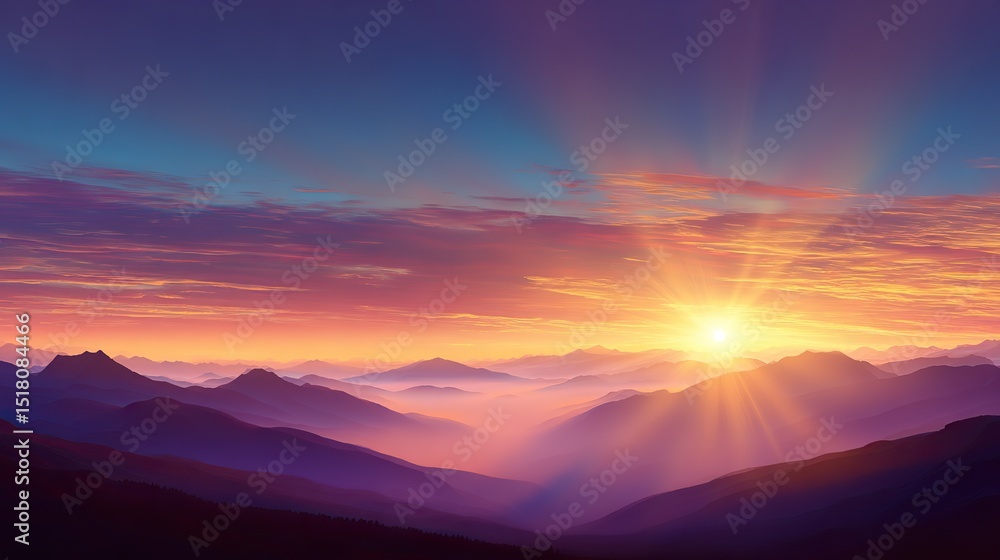 The sunrise over the mountain peaks casts pink and purple hues in the sky, creating a stunning natural beauty that is perfect for postcard or advertising design. The sunrise over the mountain peaks casts pink and purple hues in the sky, creating a stunning natural beauty that is perfect for postcard or advertising design.