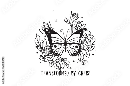 Transformed by Christ – Christian Butterfly and Floral Art SVG Design