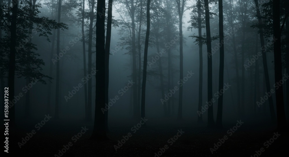 Naklejka premium Misty forest, dark and mysterious