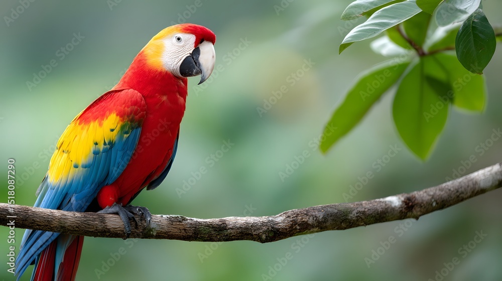 Obraz premium Vibrant parrot perched on a jungle branch
