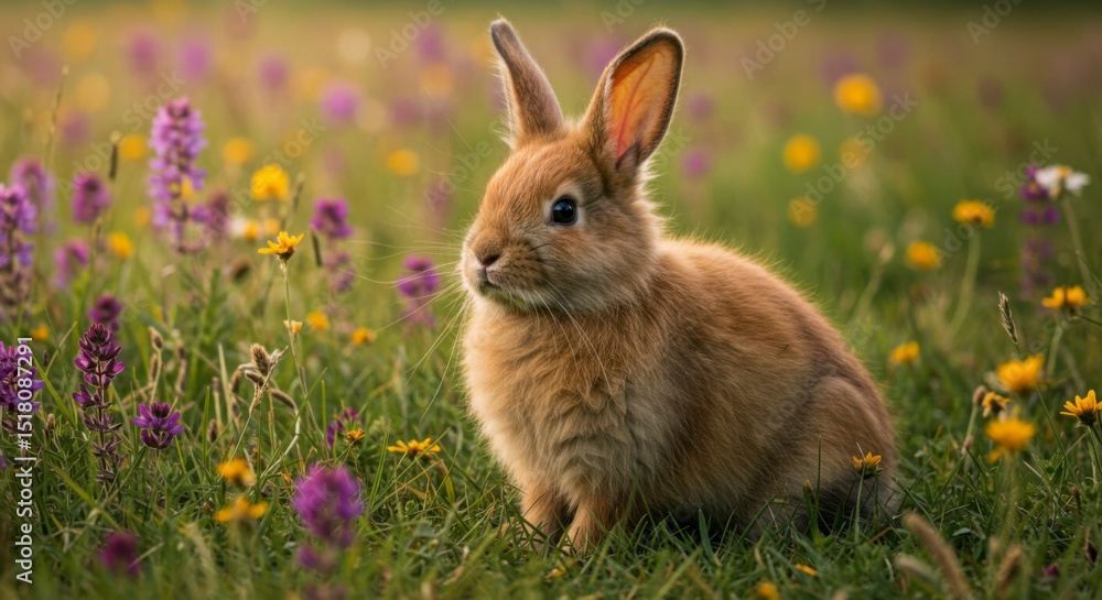 Fototapeta premium Bunny in meadow, vibrant colors