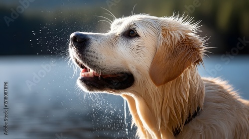 Wallpaper Mural Golden retriever shaking off water in the sunlight Torontodigital.ca