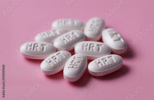 pile of white HRT pills close up, hormone replacement therapy for menopause symptoms