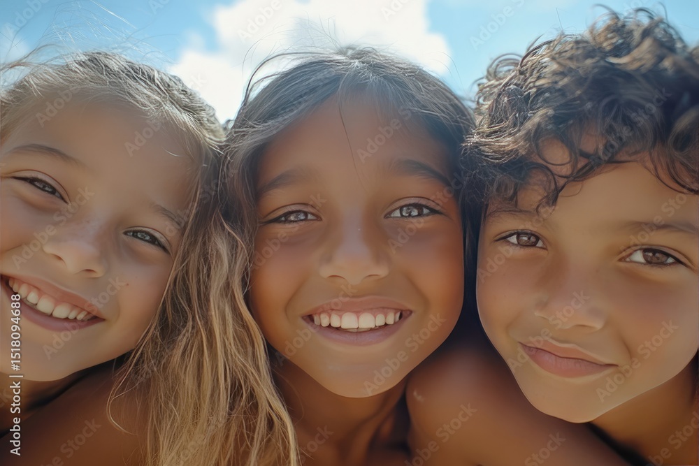 Fototapeta premium Happy Children Circle Up Underneath a Bright Sky