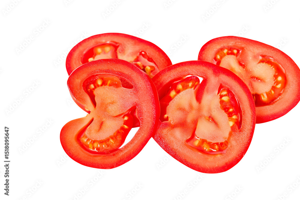 Slices of ripe red tomatoes isolated on white background Slices of ripe red tomatoes isolated on white background