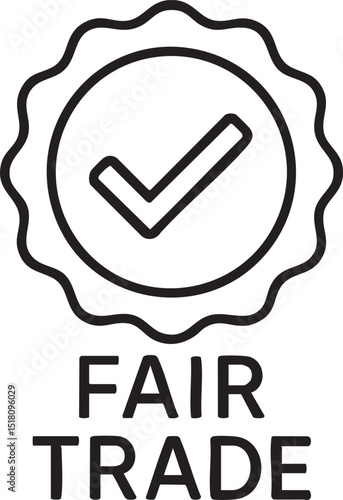 Fair Trade Certified Product Label with Checkmark Symbol in a Circular Badge Design black