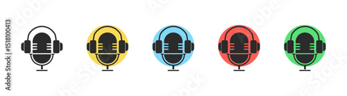 Podcast web icon set. Icons related to microphone, radio, webcast, audio, video, news.Microphone icons set. Audio speech podcast mic vector symbol. 