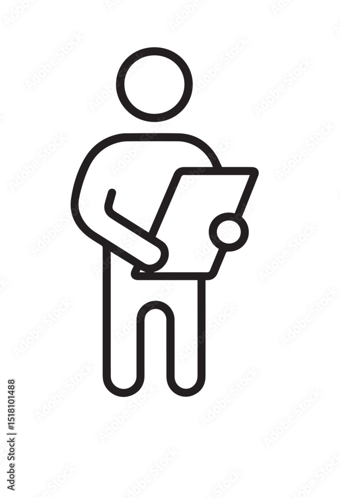 Fototapeta premium Person Reading Document Icon – Standing Figure with Paper in Line Art Style