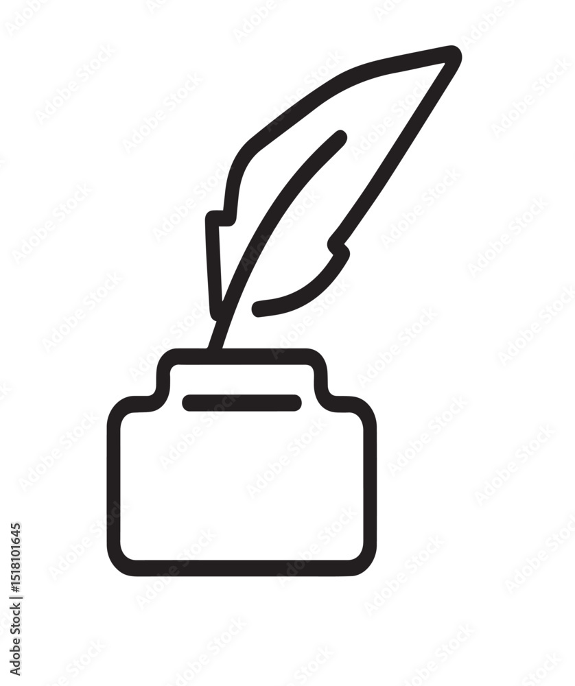 Obraz premium Quill and Ink Bottle Icon – Writing or Literature Symbol in Line Art Style