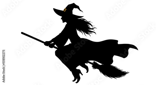 Silhouette of a Witch Flying on a Broomstick