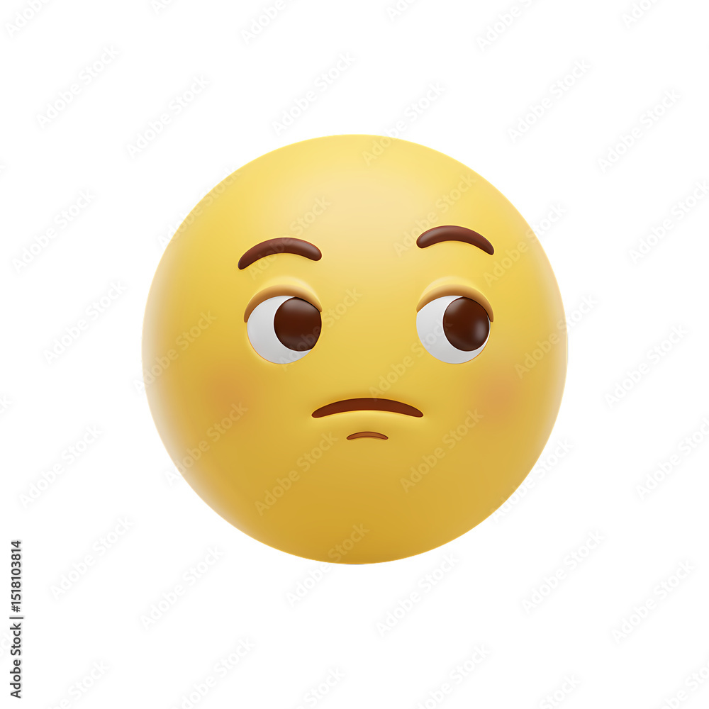 3D Render of a Skeptical Emoji Expression isolated on transparent bacckground 3D Render of a Skeptical Emoji Expression isolated on transparent bacckground