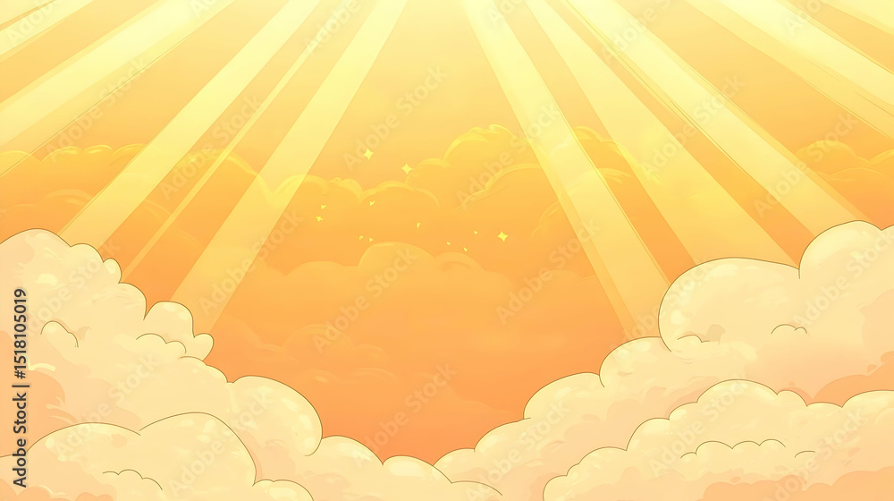 Fototapeta premium Pixelated Golden Sunset Sky With Clouds