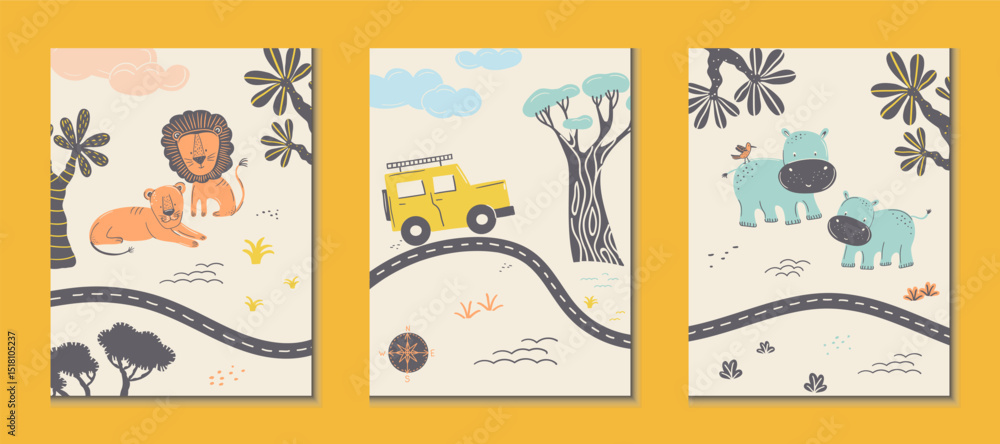 Fototapeta premium Adorable Wildlife Safari Tour Vector Trilogy