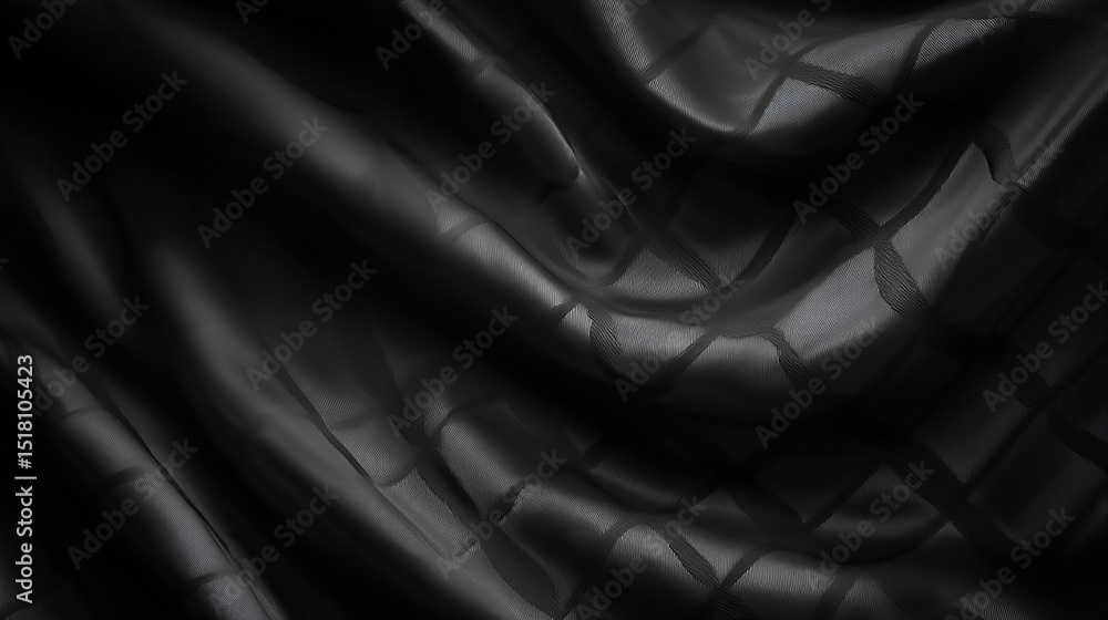 Obraz premium Black textured fabric with a grid pattern drapes creating folds and light variations
